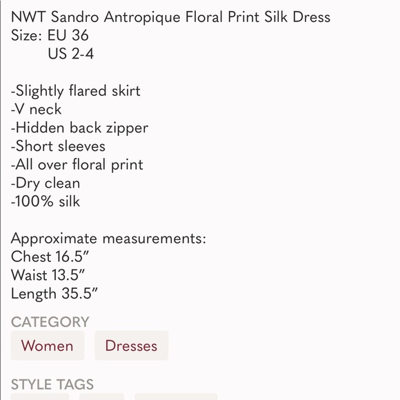 Sandro Antropique Floral Print Silk Dress EU 36 - Picture 10 of 11